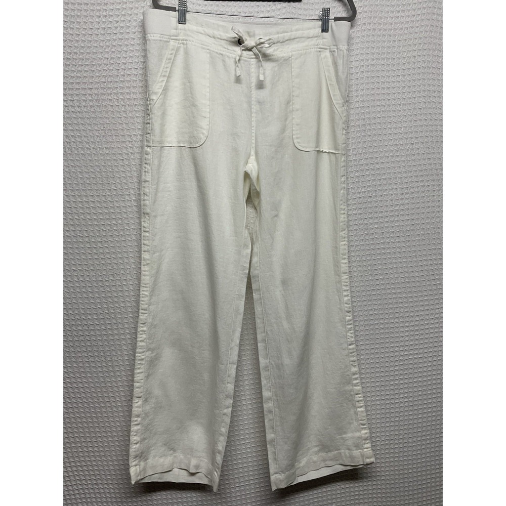 NEW Athleta White Retreat Linen High Rise Wide Leg Pant Size 16 Coastal Vacation